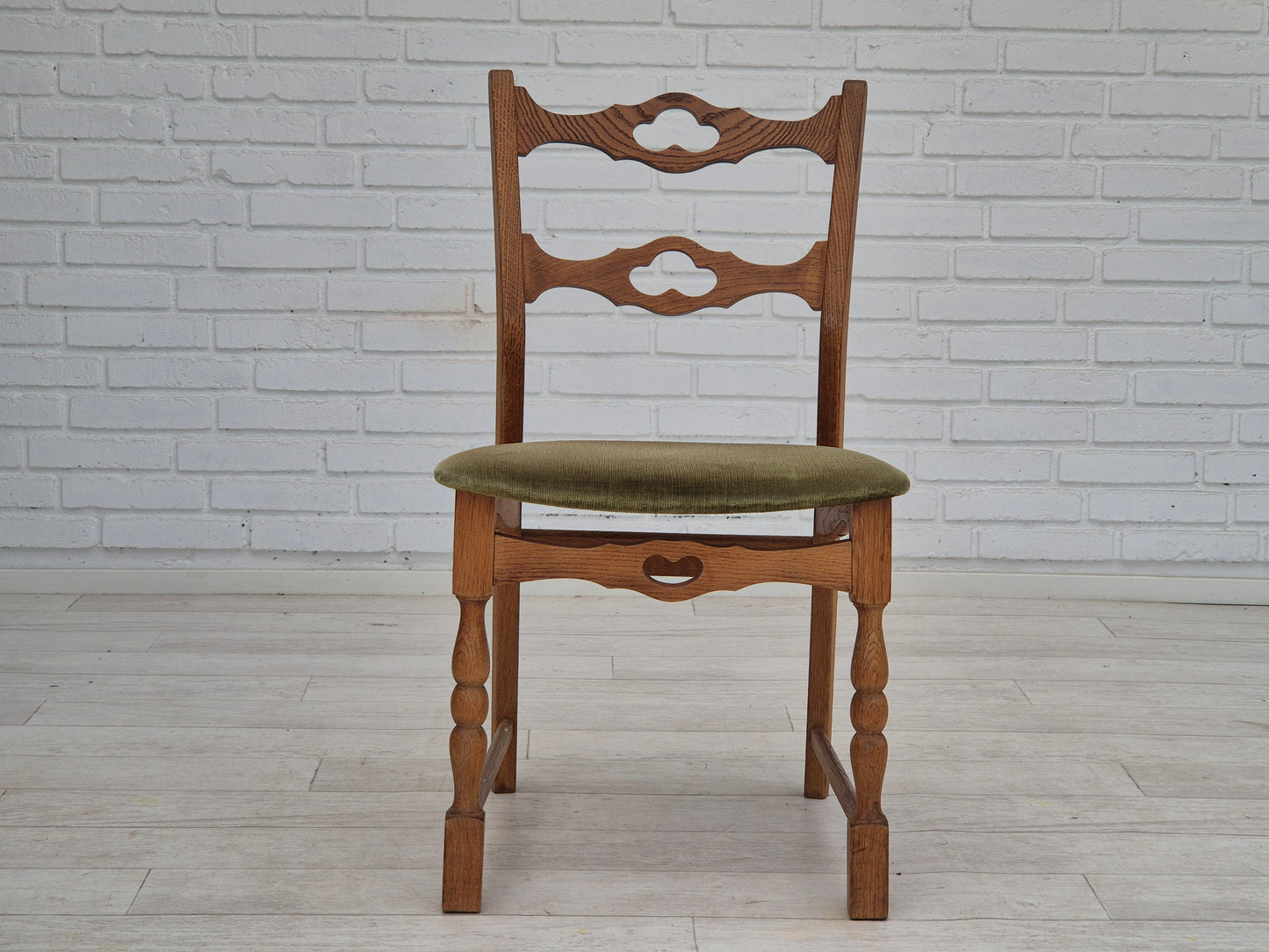 1970s, set of 4 Danish dining chairs, original condition, oak wood, furniture velour.