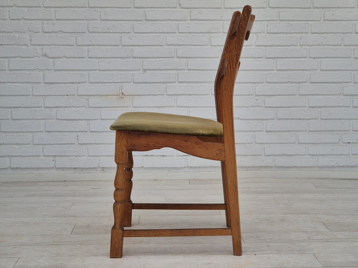 1970s, set of 4 Danish dining chairs, original condition, oak wood, furniture velour.