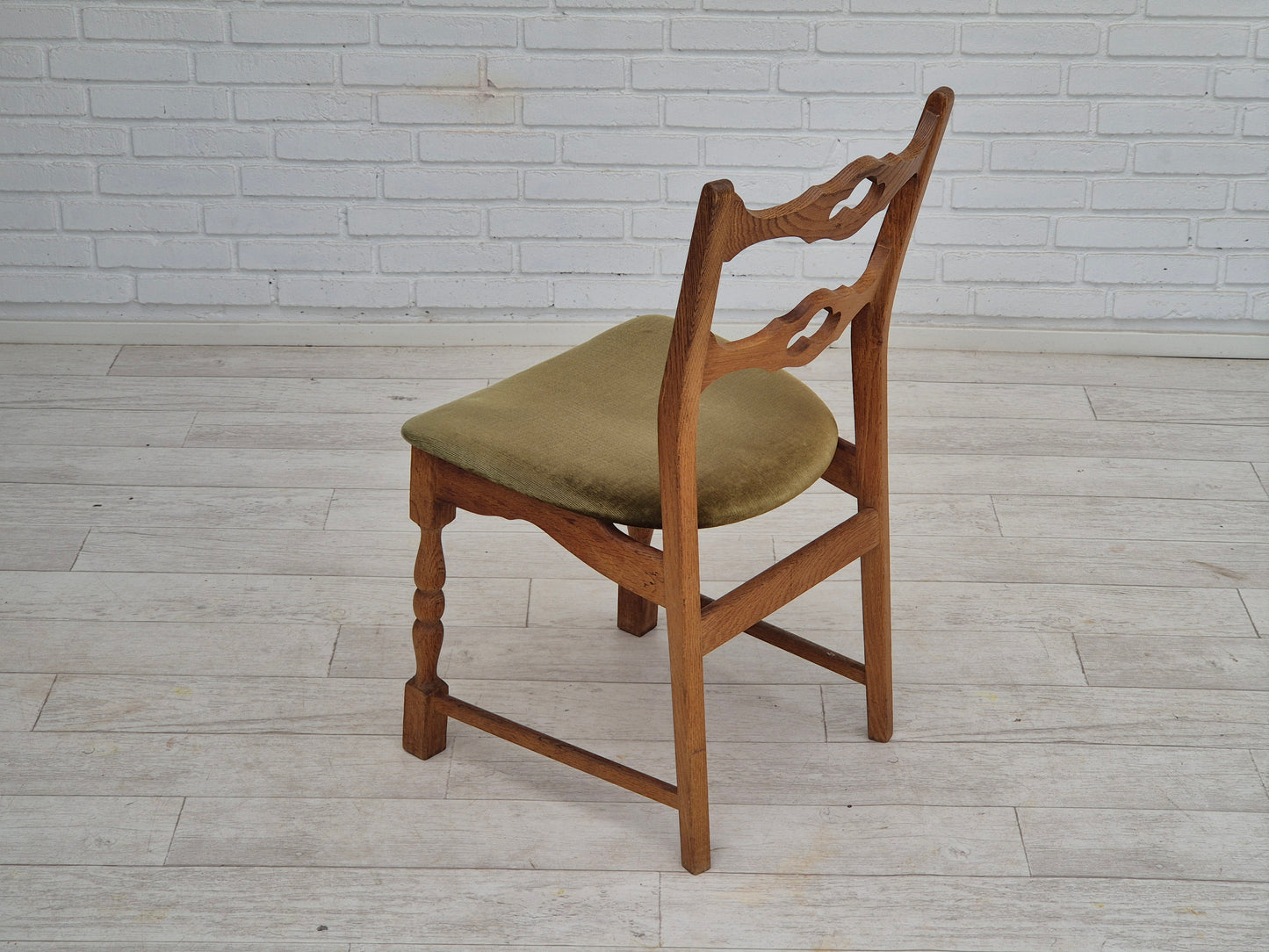 1970s, set of 4 Danish dining chairs, original condition, oak wood, furniture velour.