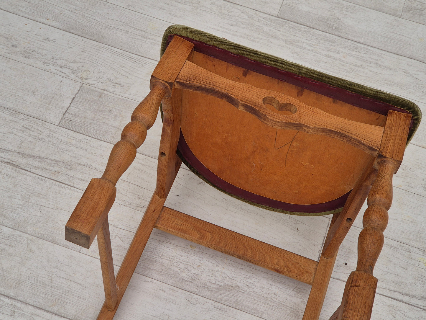 1970s, set of 4 Danish dining chairs, original condition, oak wood, furniture velour.