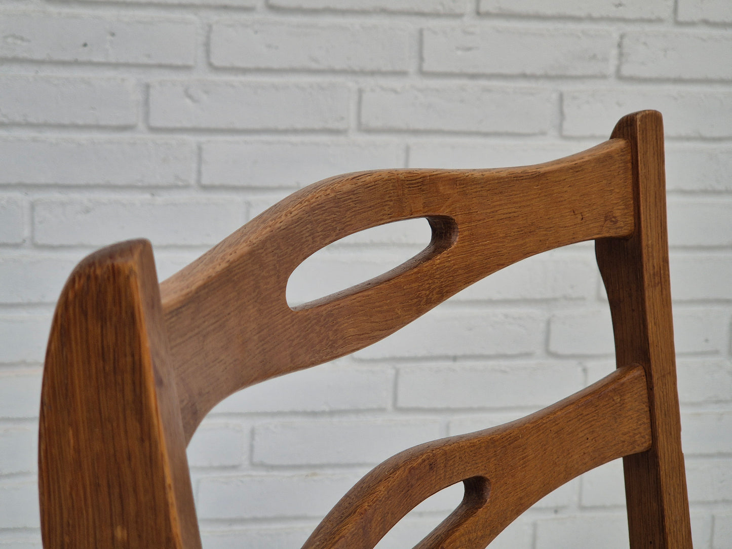 1970s, set of 4 Danish dining chairs in oak wood, green furniture wool.