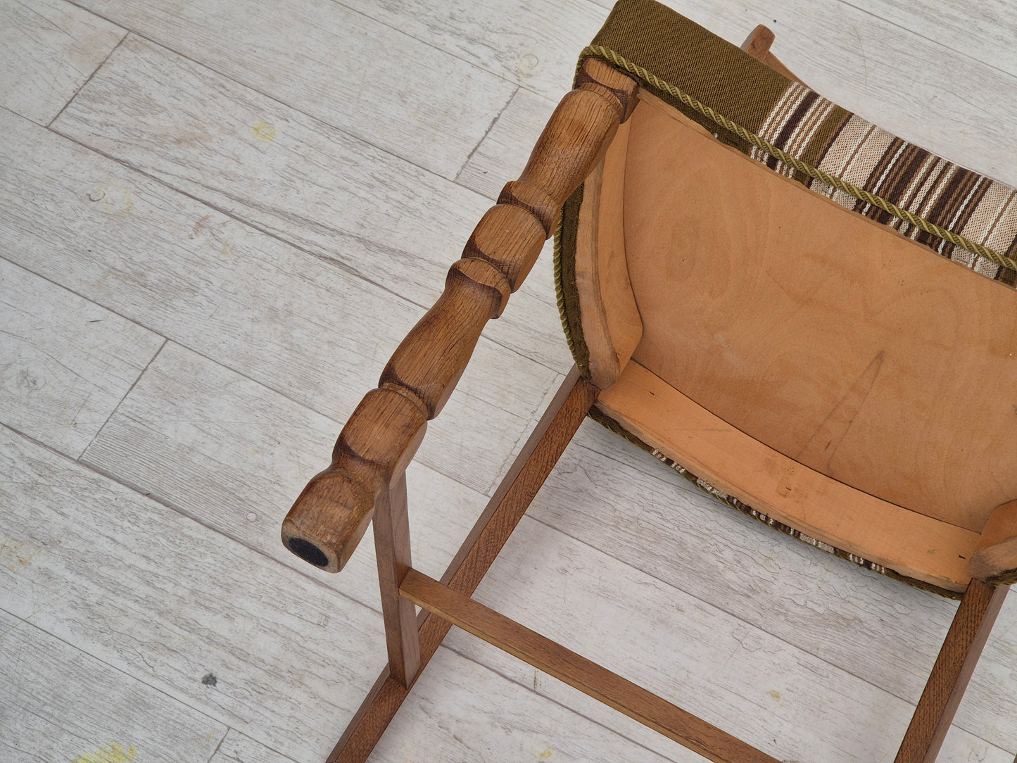 1970s, set of 4 Danish dining chairs in oak wood, green furniture wool.