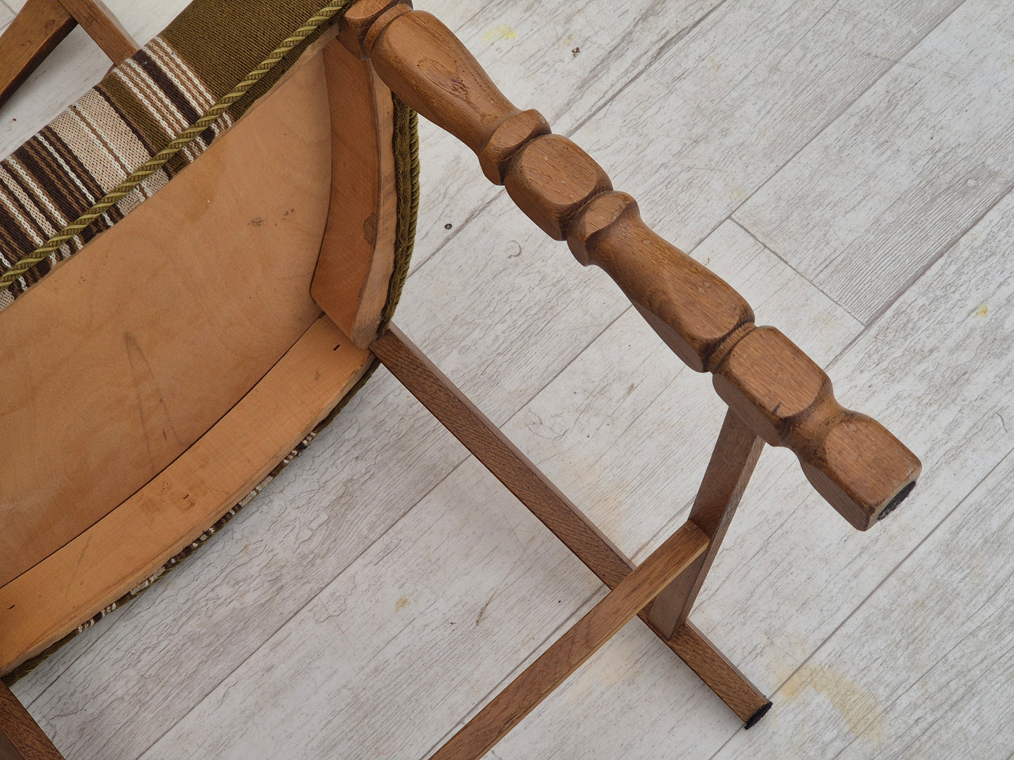 1970s, set of 4 Danish dining chairs in oak wood, green furniture wool.