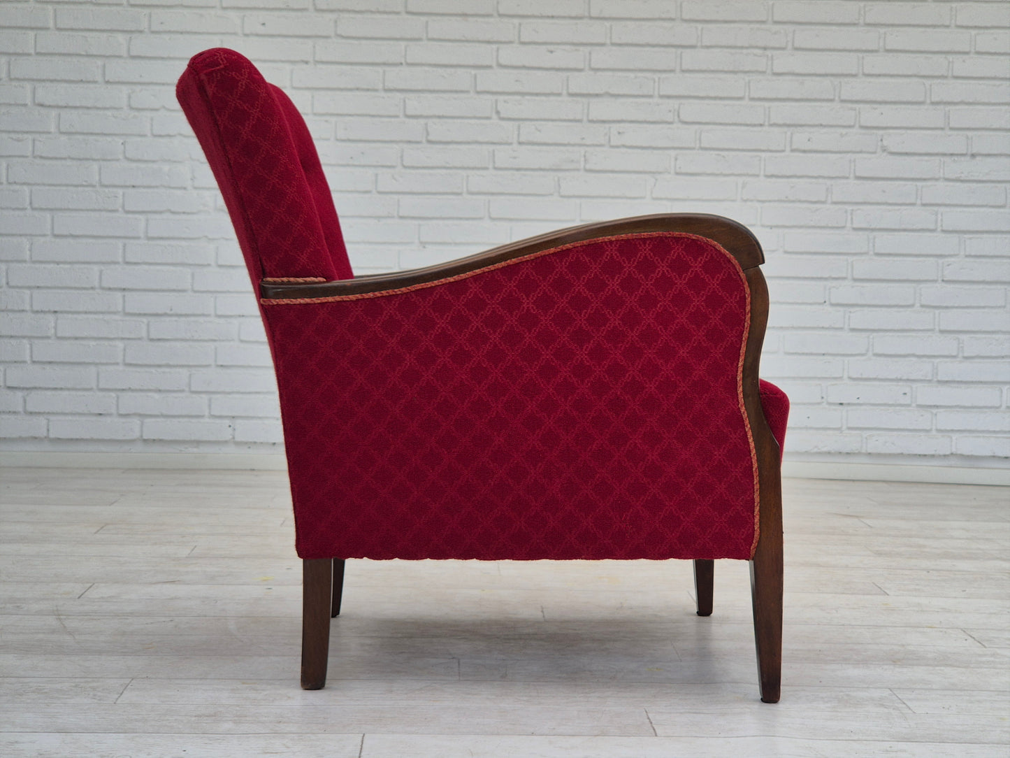 1950s, Danish design, armchair, original condition, red cotton-wool fabric.