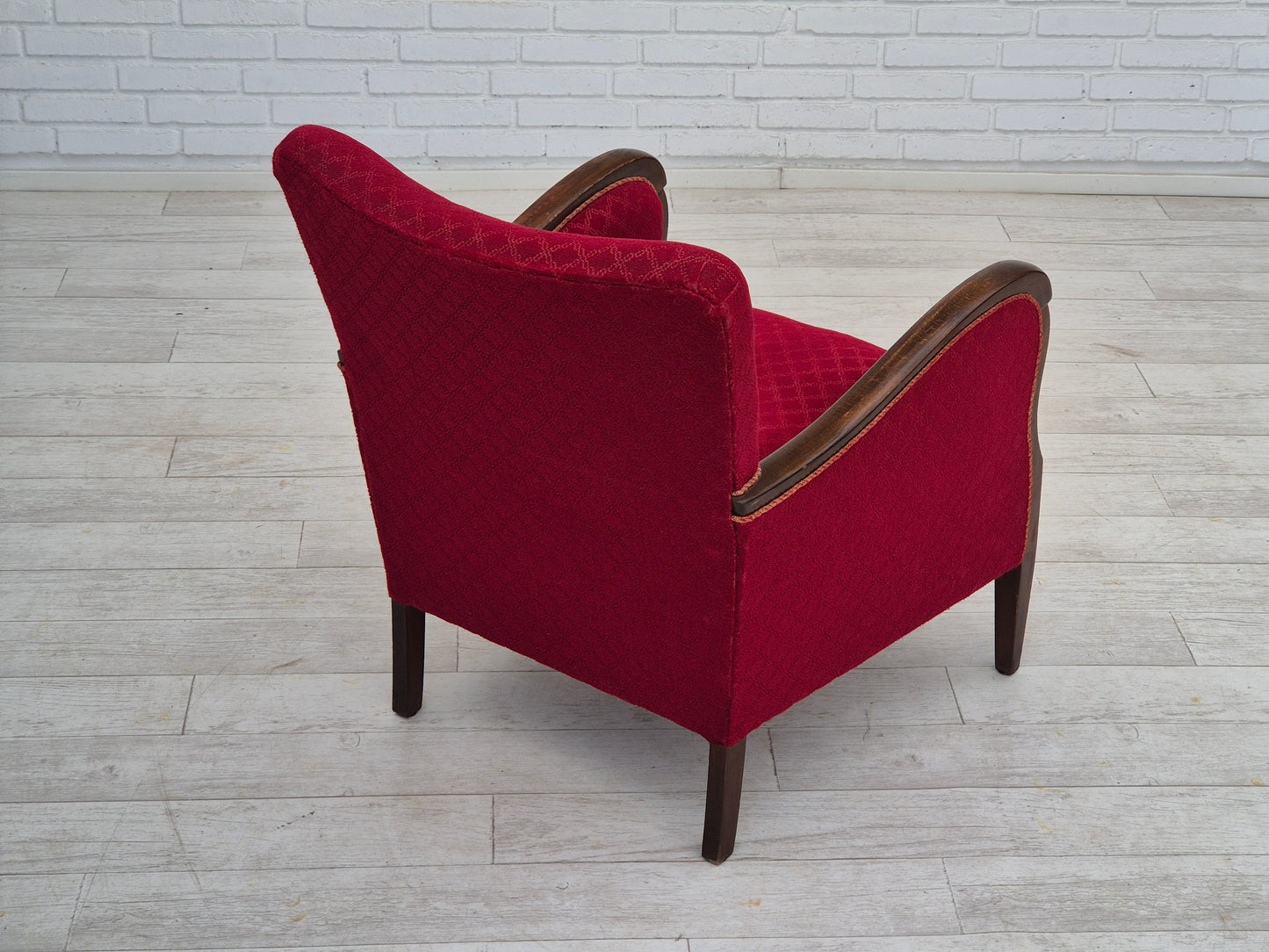 1950s, Danish design, armchair, original condition, red cotton-wool fabric.