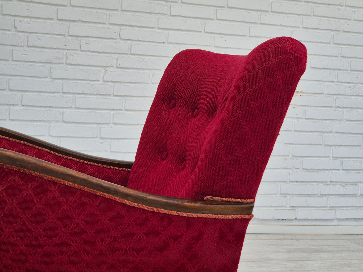 1950s, Danish design, armchair, original condition, red cotton-wool fabric.