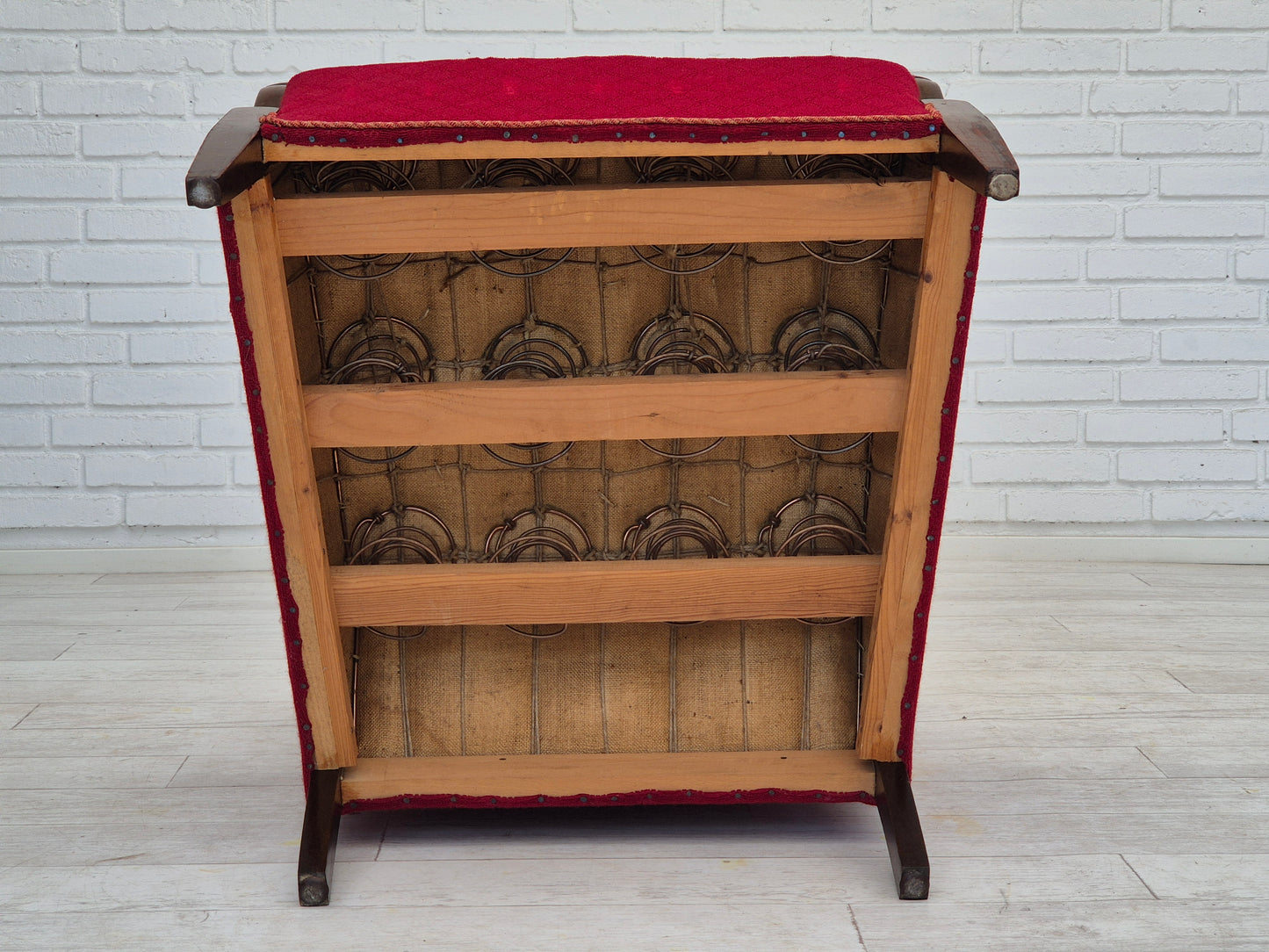 1950s, Danish design, armchair, original condition, red cotton-wool fabric.