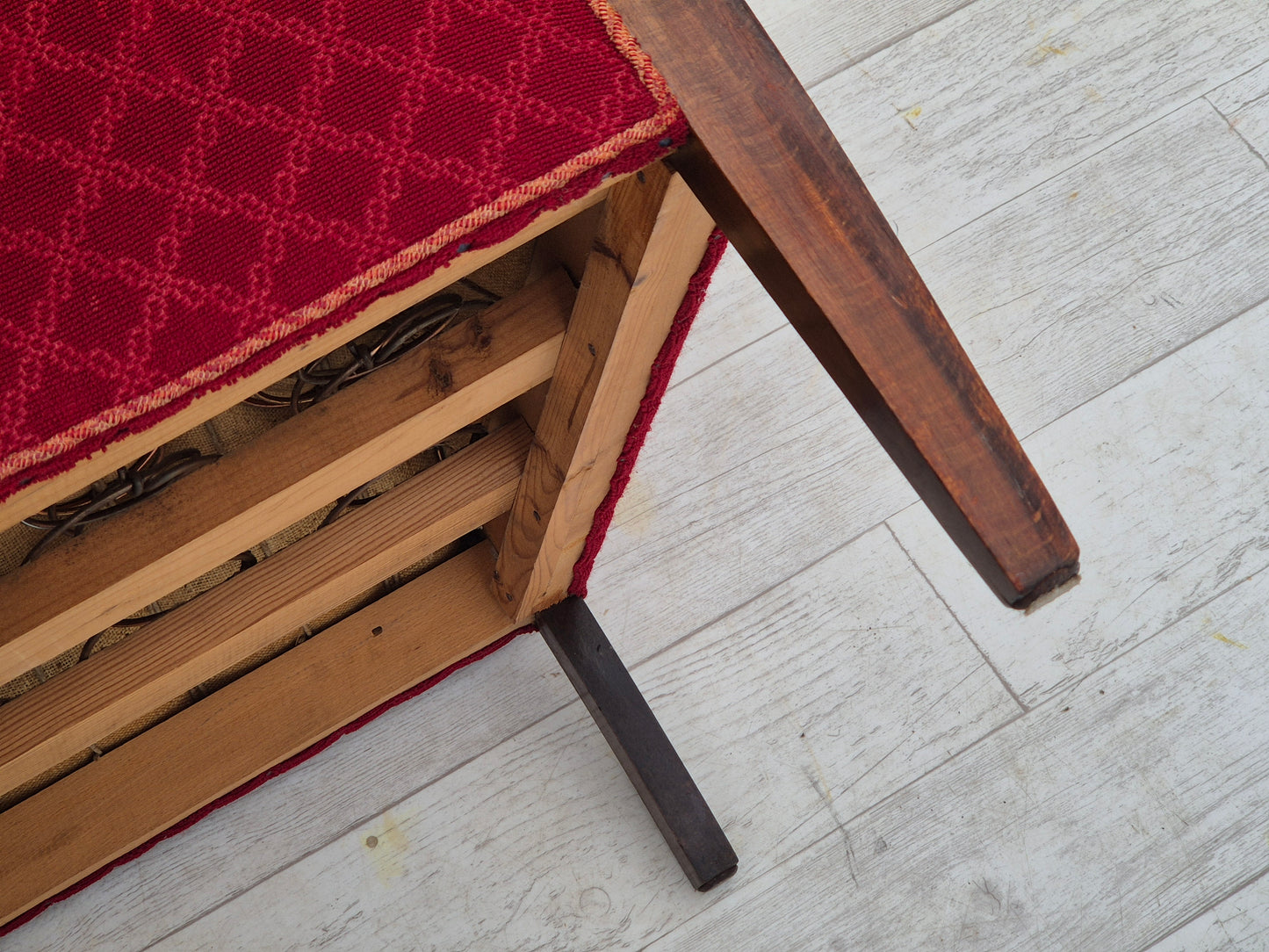 1950s, Danish design, armchair, original condition, red cotton-wool fabric.