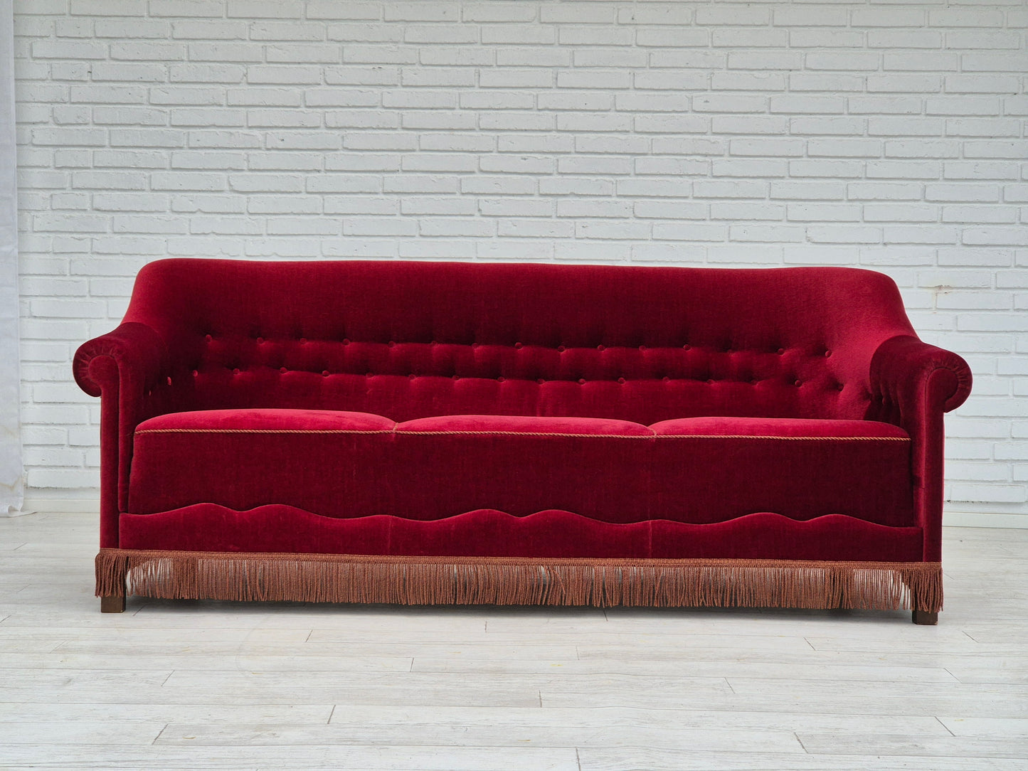 1960s, Danish 3 seater sofa, original condition, velour fabric.