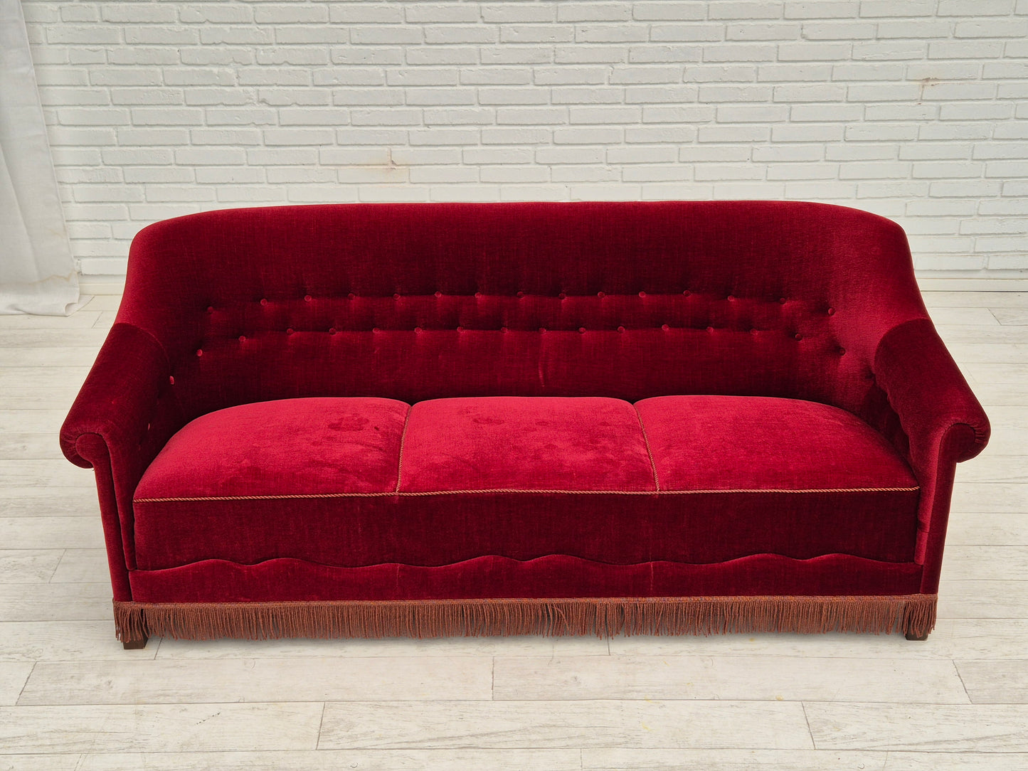 1960s, Danish 3 seater sofa, original condition, velour fabric.