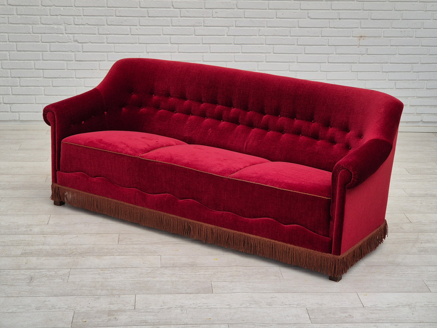 1960s, Danish 3 seater sofa, original condition, velour fabric.