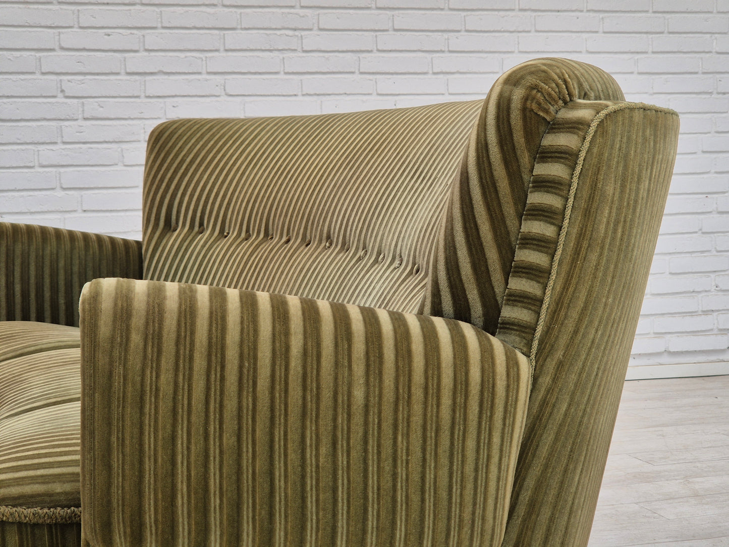 1960s, Danish 3-seater "Banan" sofa, original green velour.