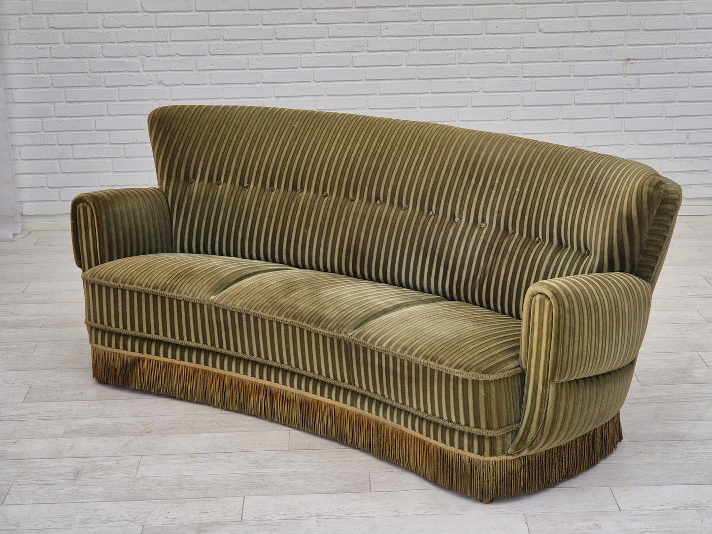 1960s, Danish 3-seater "Banan" sofa, original green velour.