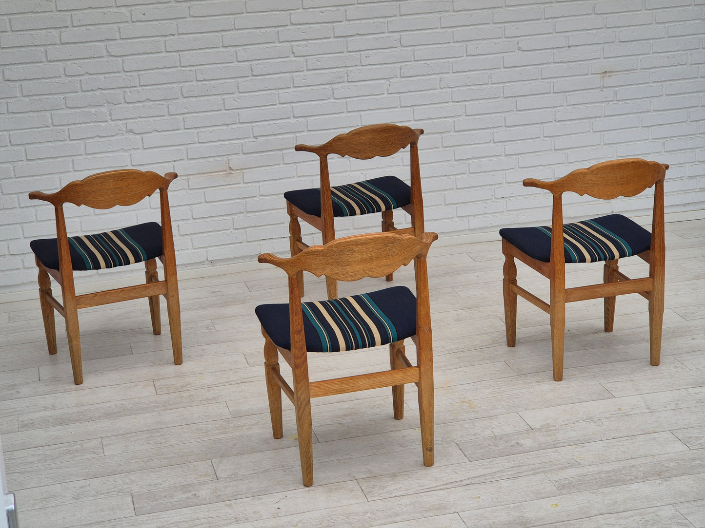 1970s, Danish design by Henning Kjærnulf for EG Kvalitetsmøbel, set of 4 dining chairs, original condition.