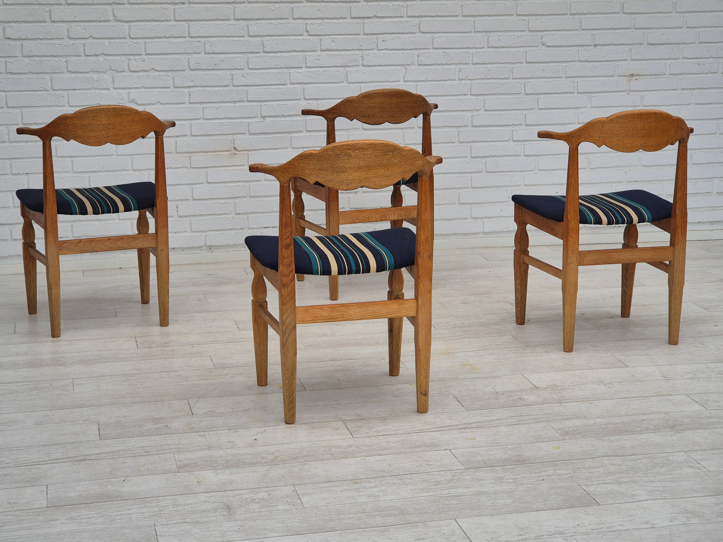 1970s, Danish design by Henning Kjærnulf for EG Kvalitetsmøbel, set of 4 dining chairs, original condition.