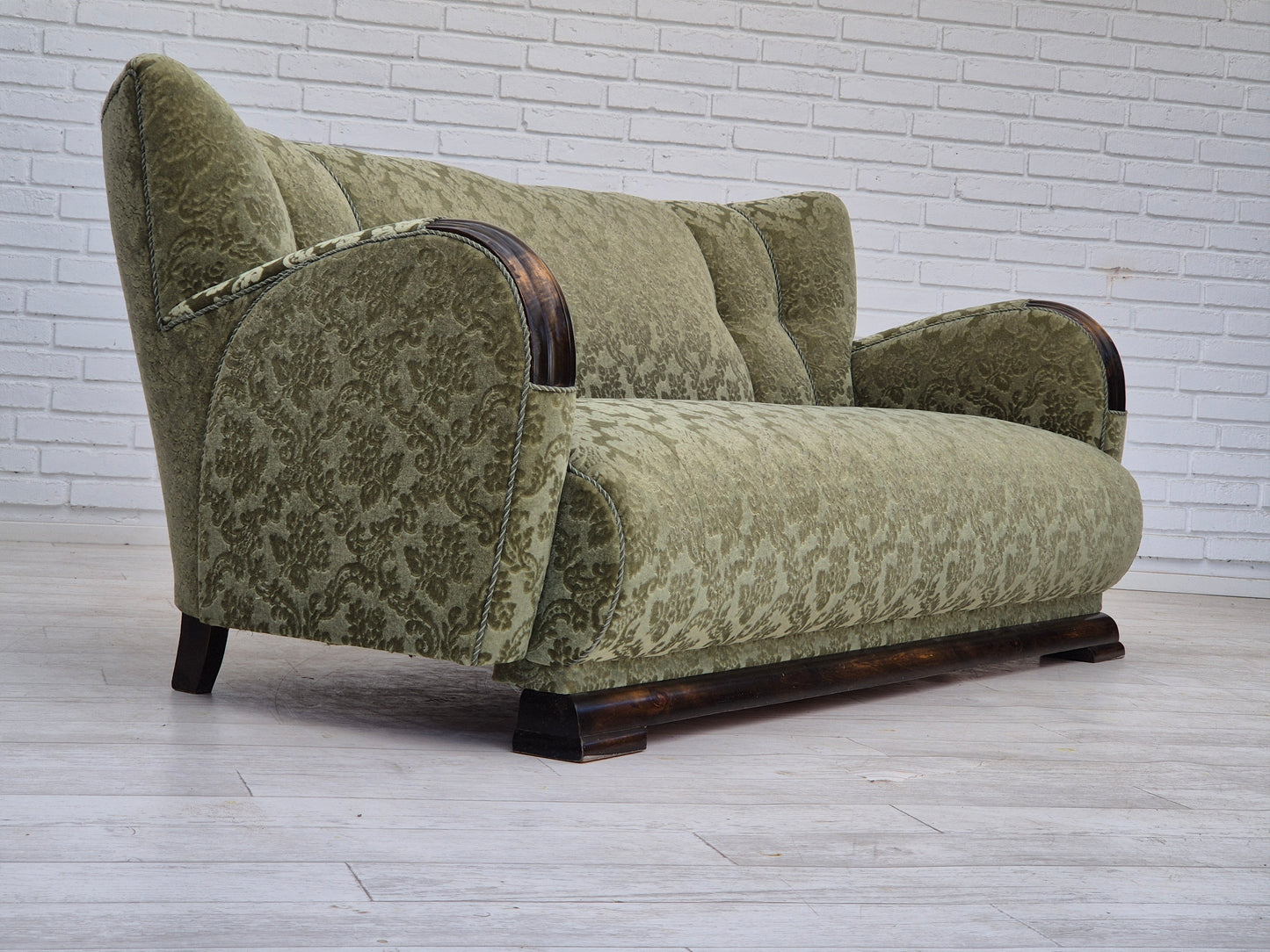 1960s, Danish 3 seater sofa in original very good condition, green velour.