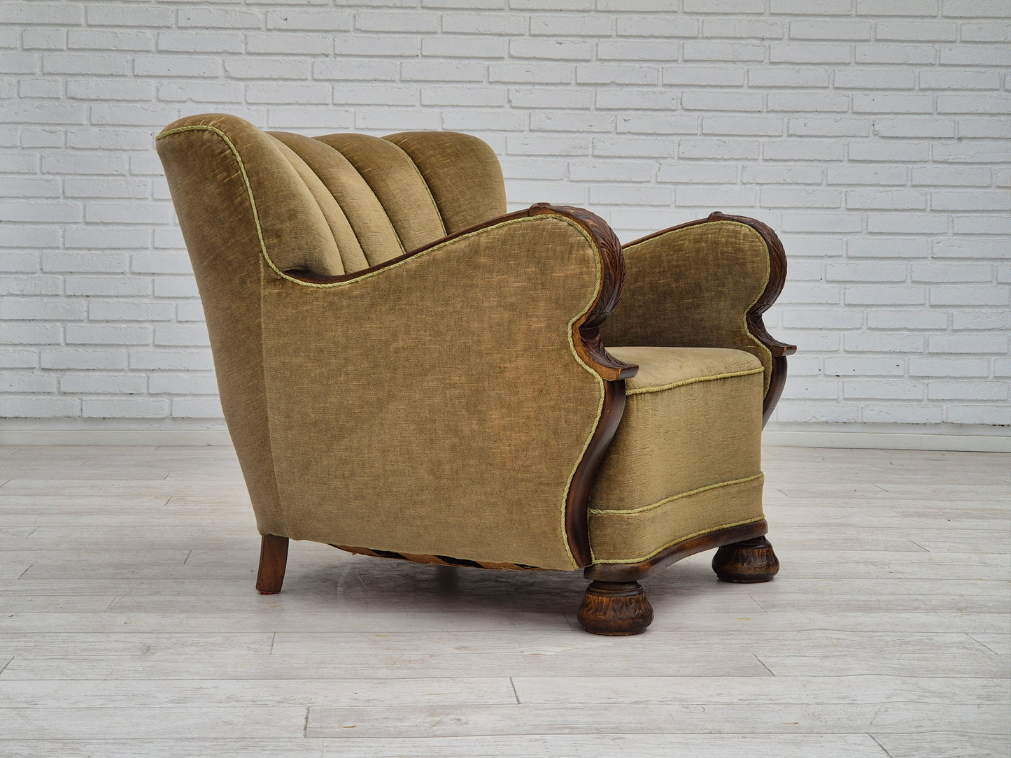 1960s, Danish vintage armchair, furniture velour, dark beech wood.