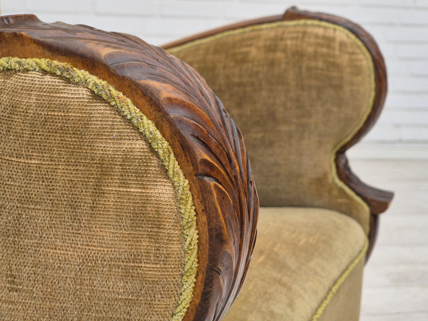 1960s, Danish vintage armchair, furniture velour, dark beech wood.