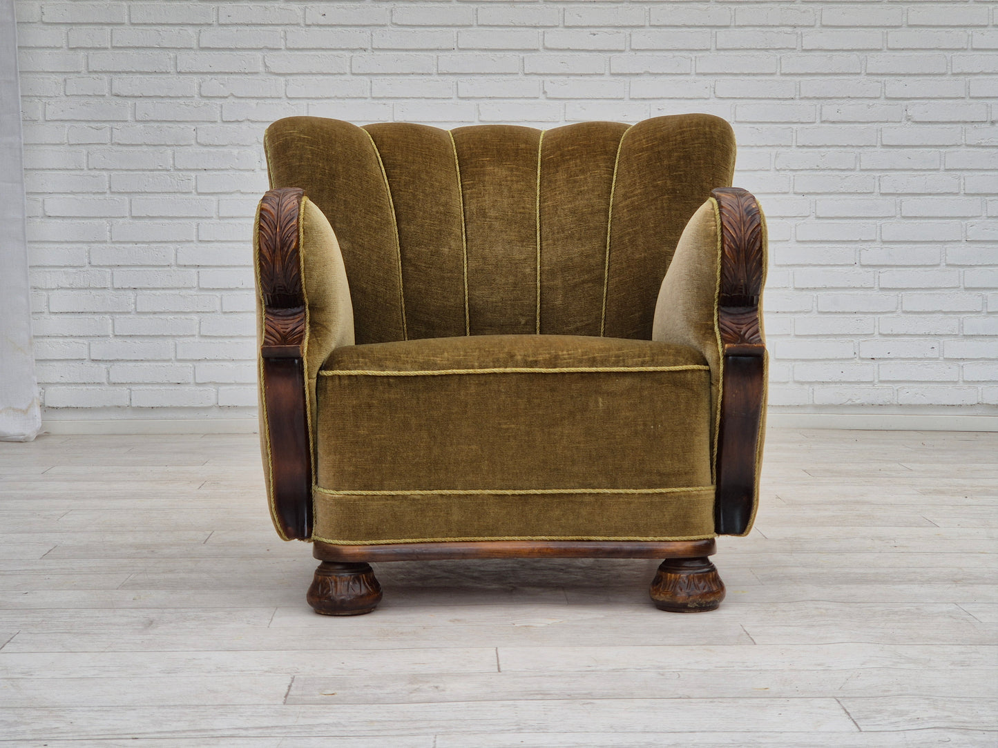 1960s, Danish vintage armchair, furniture velour, dark beech wood.