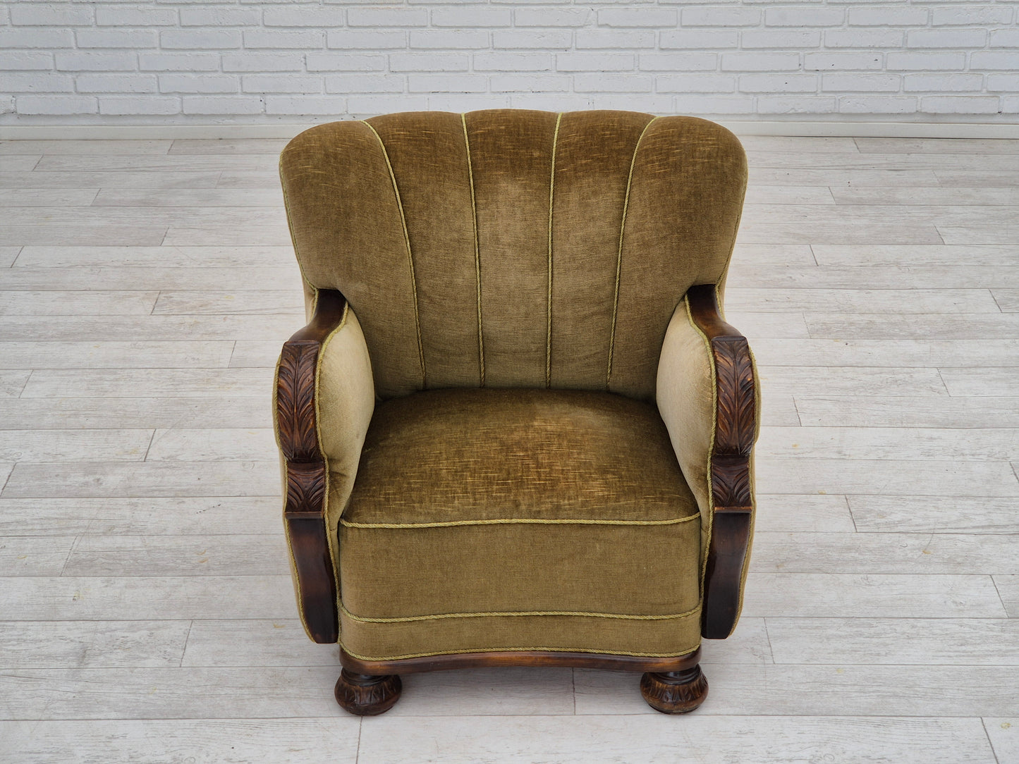 1960s, Danish vintage armchair, furniture velour, dark beech wood.