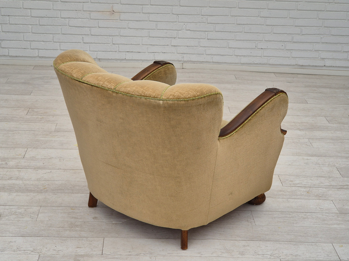 1960s, Danish vintage armchair, furniture velour, dark beech wood.