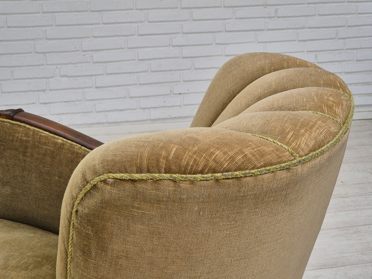 1960s, Danish vintage armchair, furniture velour, dark beech wood.