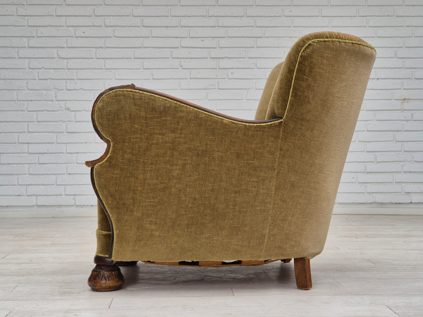 1960s, Danish vintage armchair, furniture velour, dark beech wood.