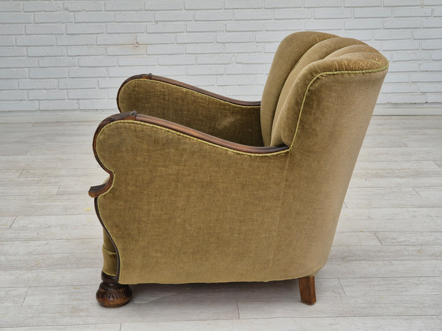 1960s, Danish vintage armchair, furniture velour, dark beech wood.