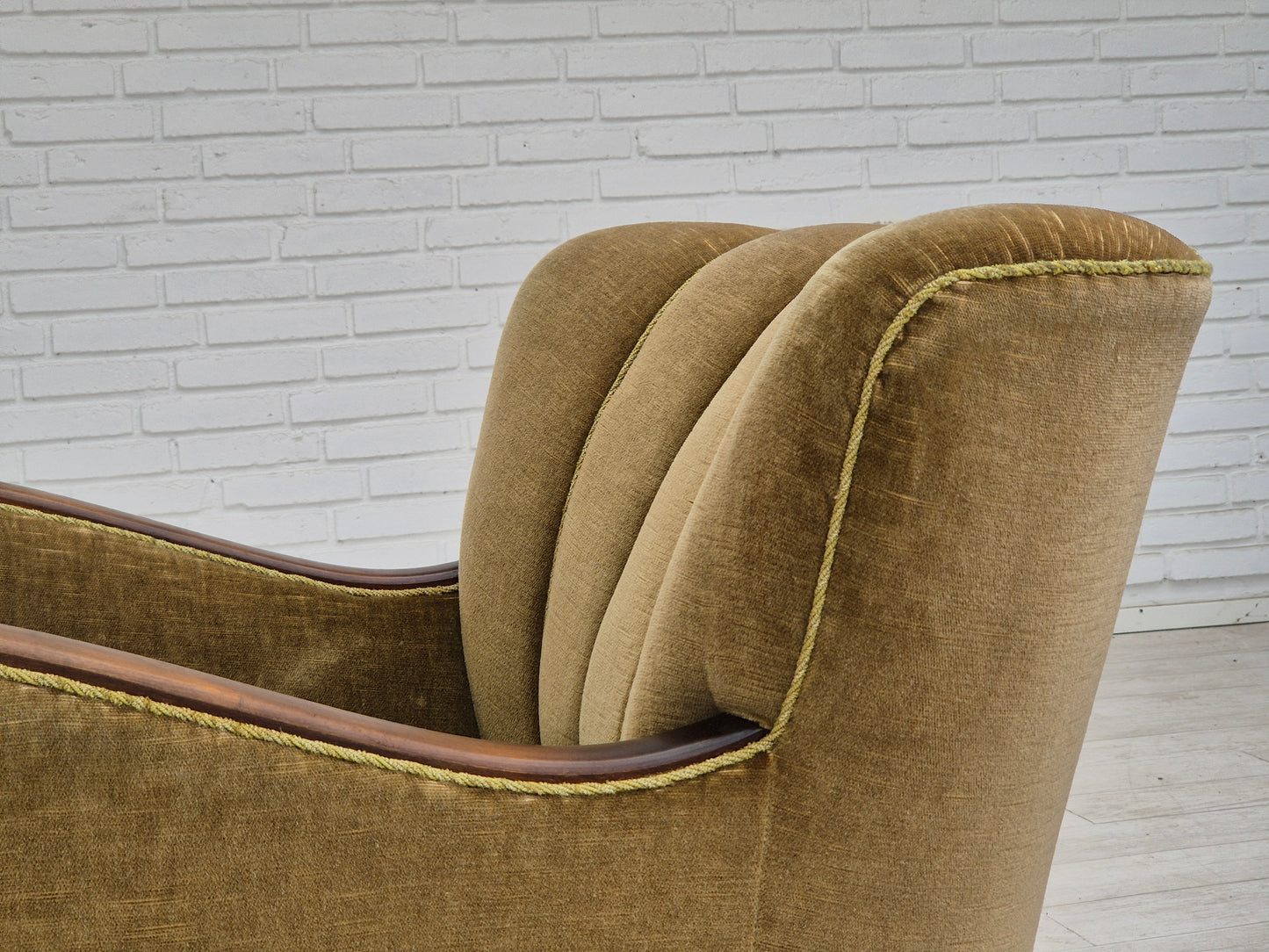 1960s, Danish vintage armchair, furniture velour, dark beech wood.