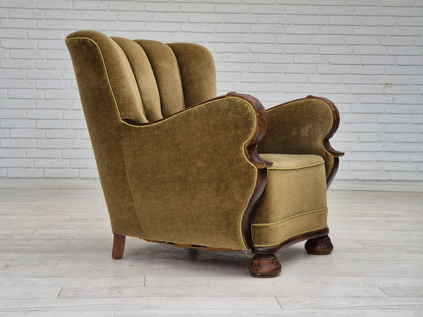 1960s, Danish vintage armchair, furniture velour, dark beech wood.