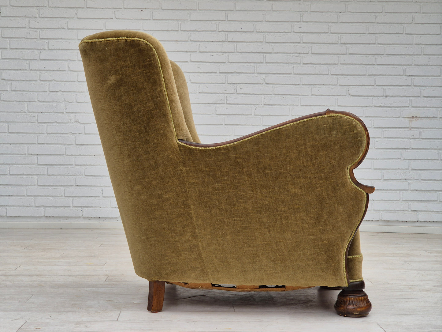 1960s, Danish vintage armchair, furniture velour, dark beech wood.