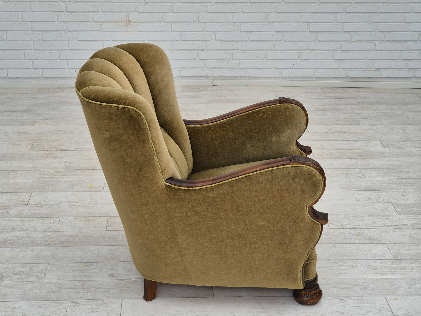 1960s, Danish vintage armchair, furniture velour, dark beech wood.