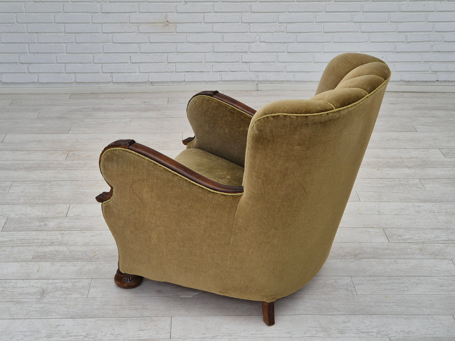 1960s, Danish vintage armchair, furniture velour, dark beech wood.