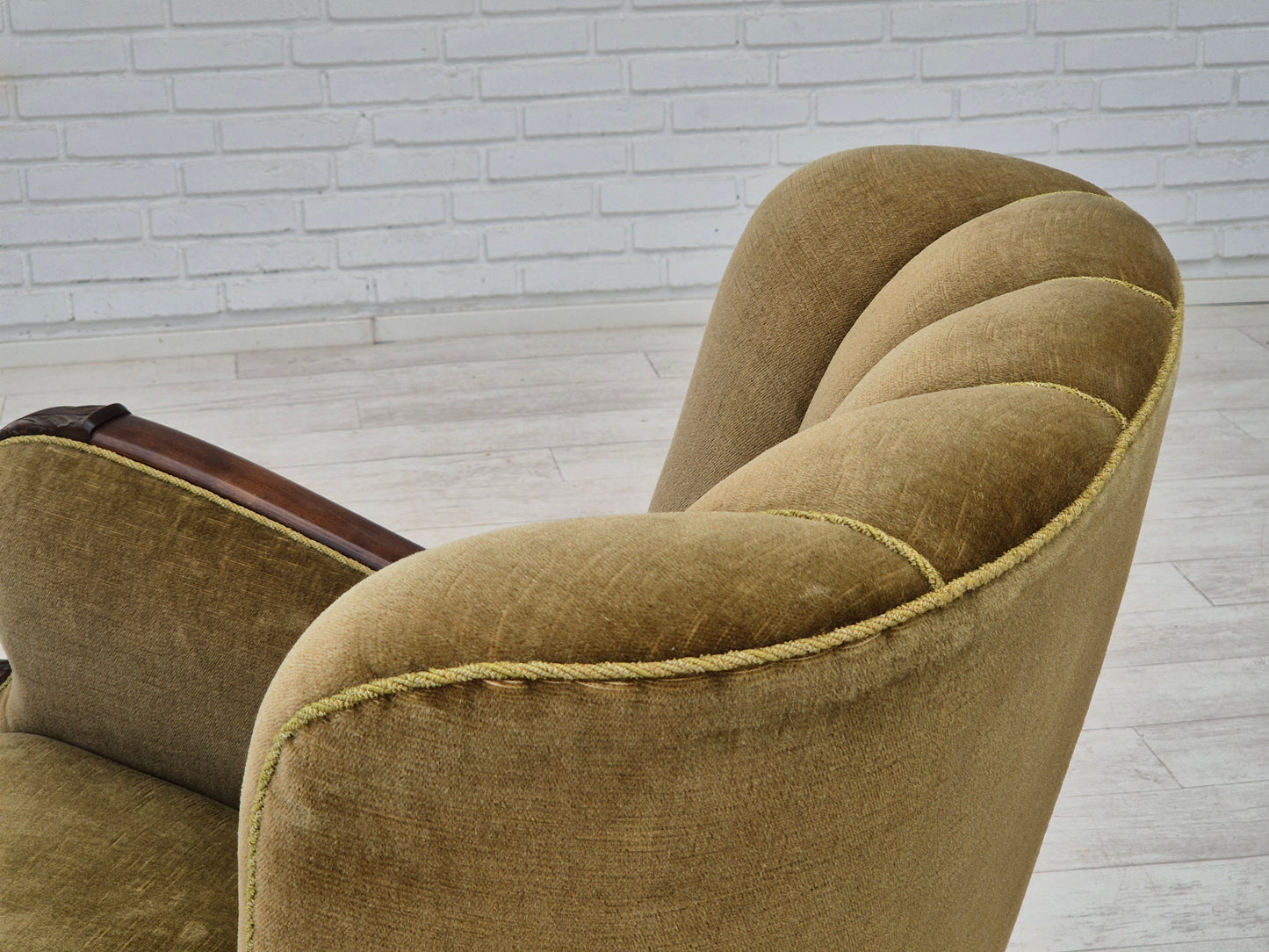 1960s, Danish vintage armchair, furniture velour, dark beech wood.