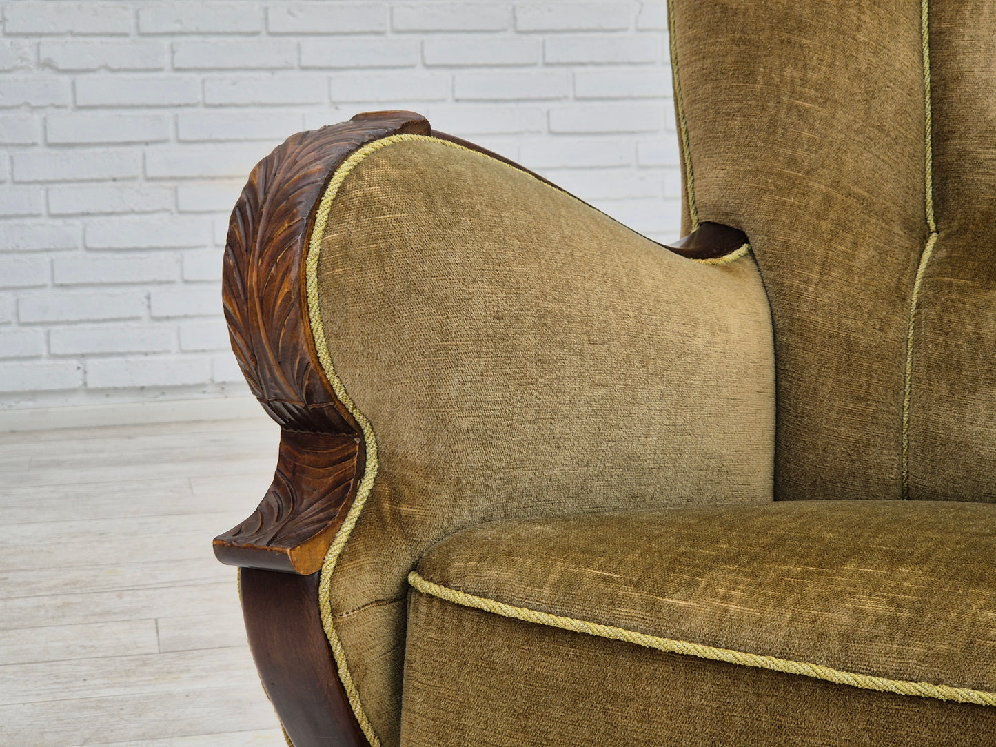 1960s, Danish vintage armchair, furniture velour, dark beech wood.