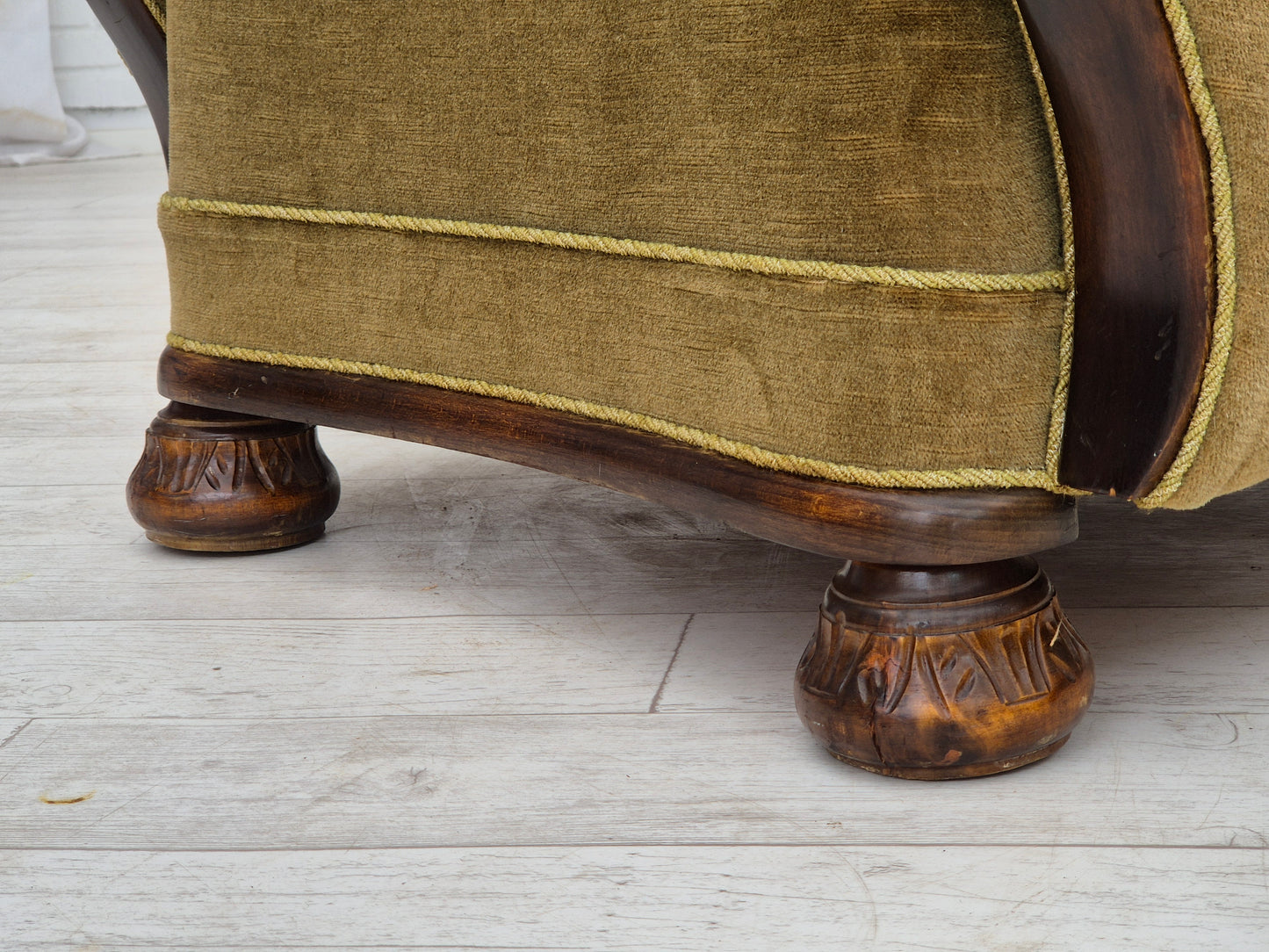 1960s, Danish vintage armchair, furniture velour, dark beech wood.