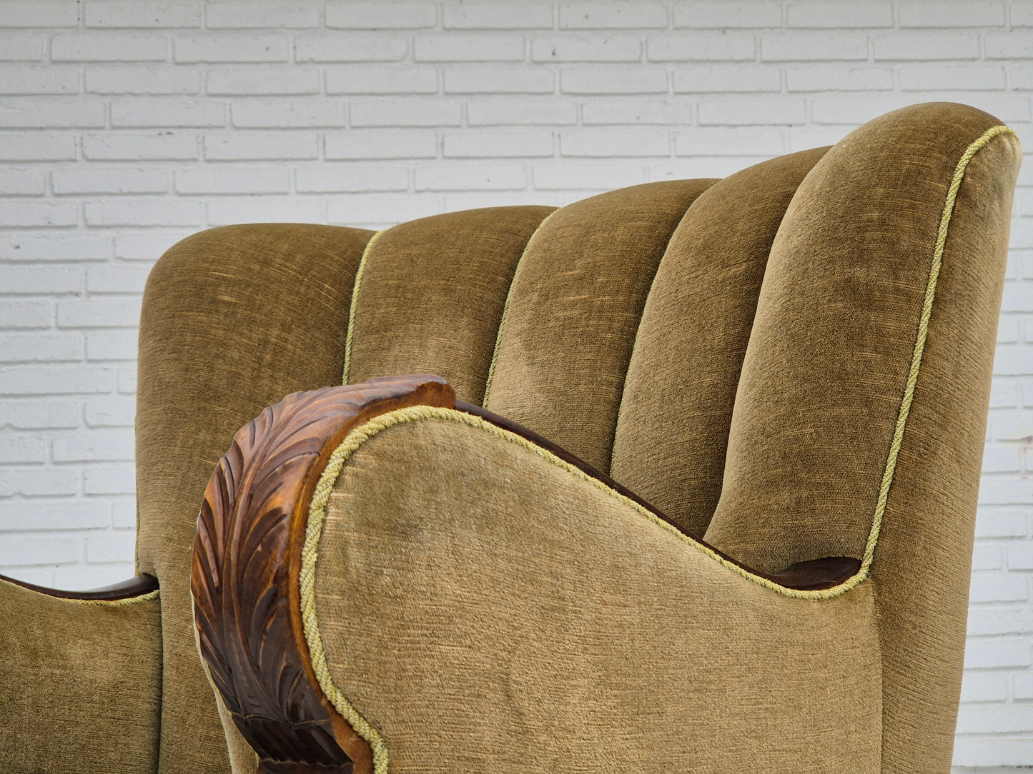 1960s, Danish vintage armchair, furniture velour, dark beech wood.