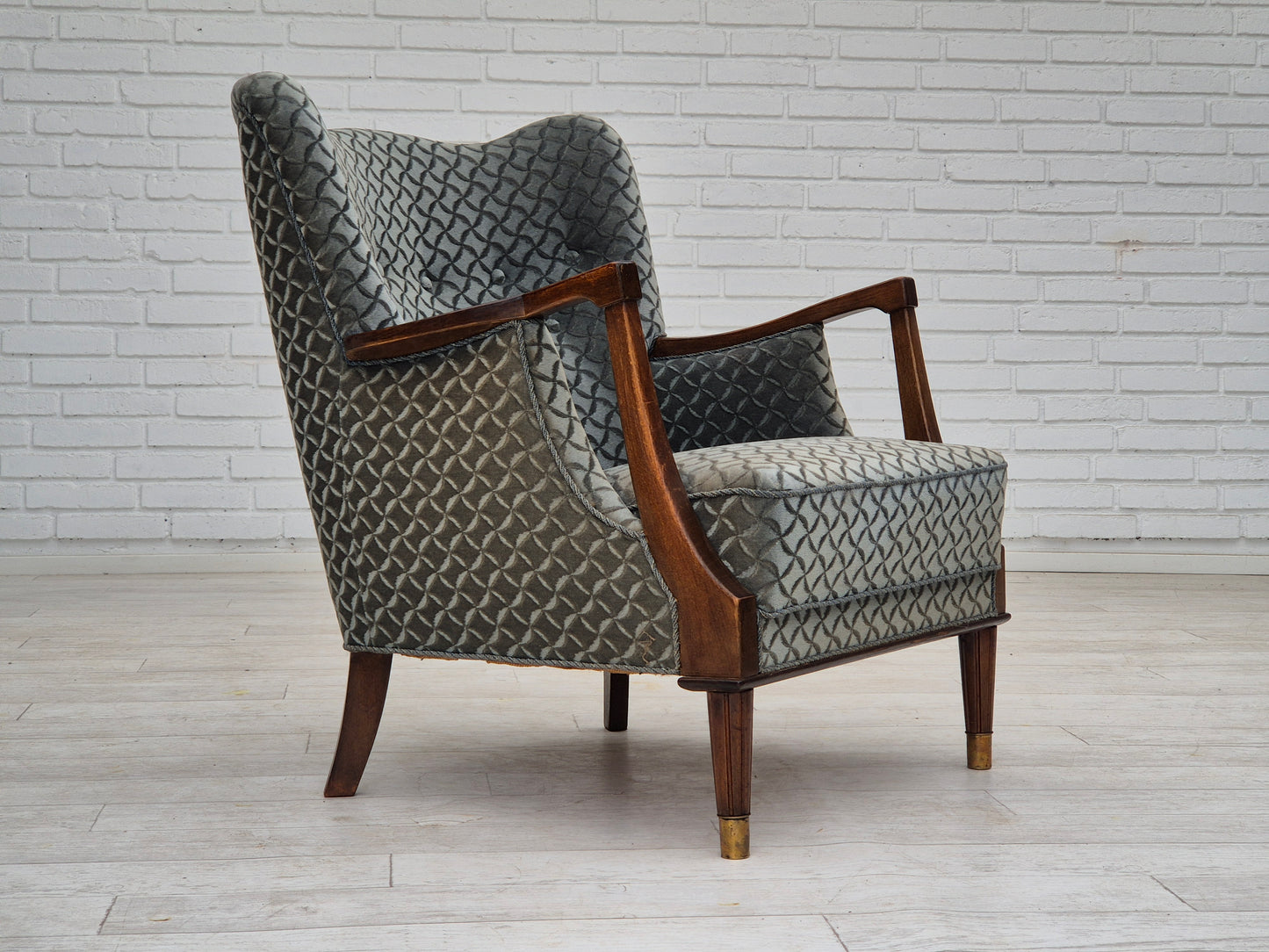 1960s, Danish armchair, original very good condition, furniture velour, beech wood.