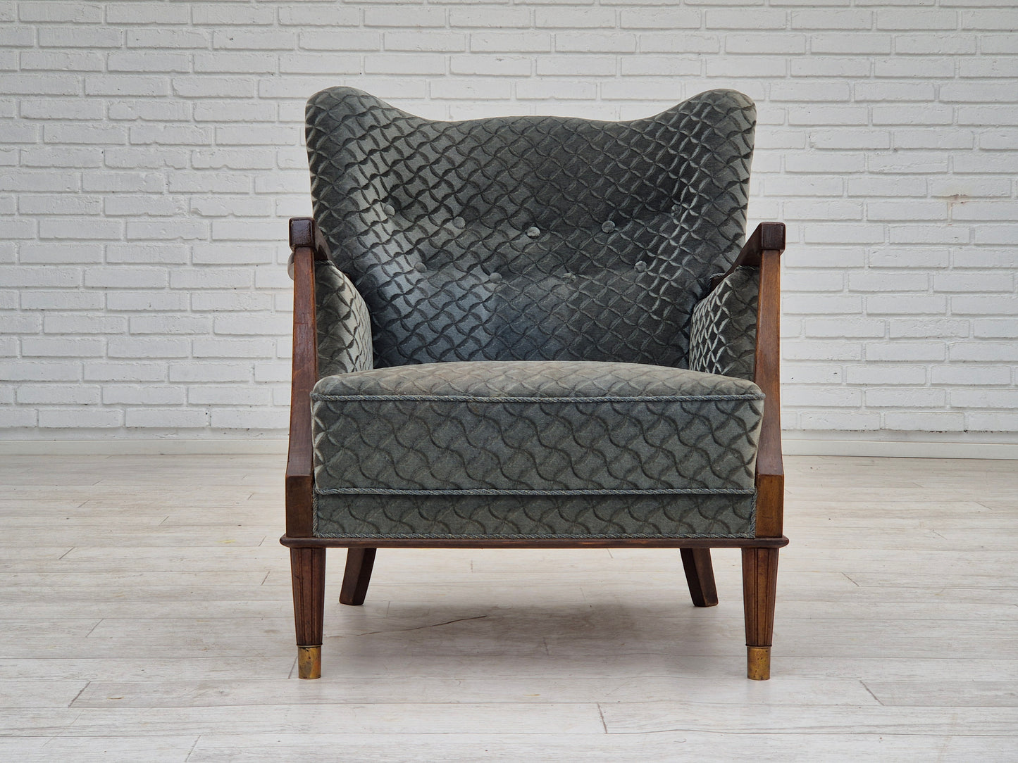 1960s, Danish armchair, original very good condition, furniture velour, beech wood.