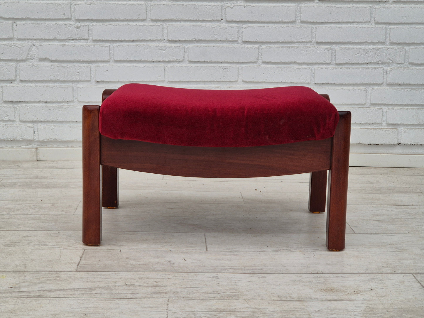 1950s, Danish armchair with footstool, furniture velour, ash wood.