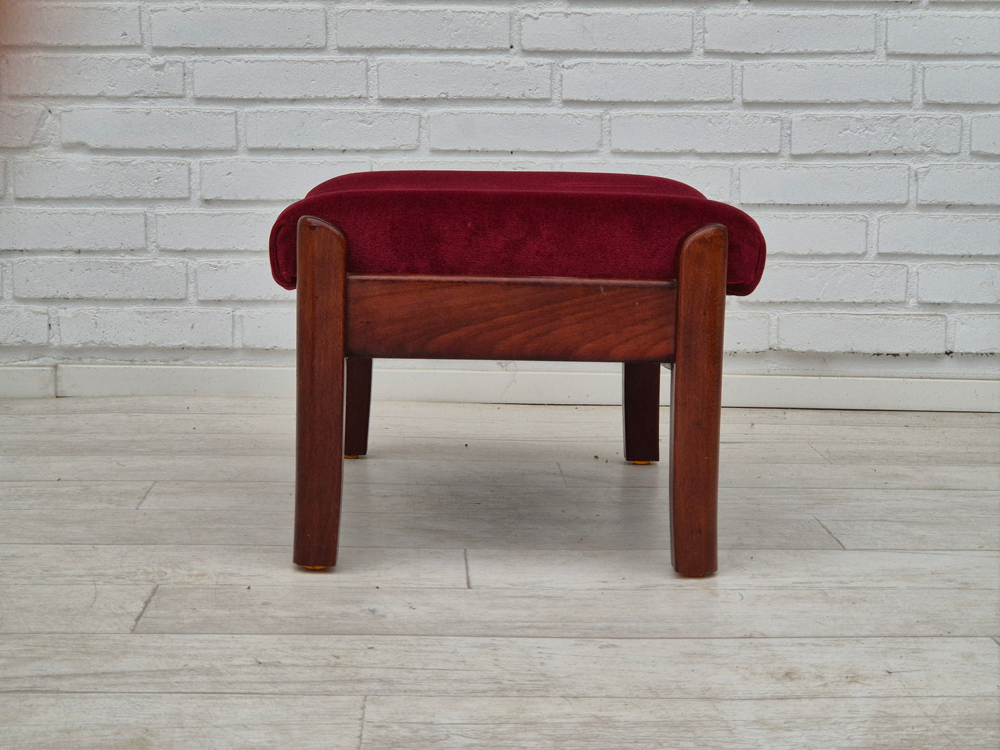 1950s, Danish armchair with footstool, furniture velour, ash wood.