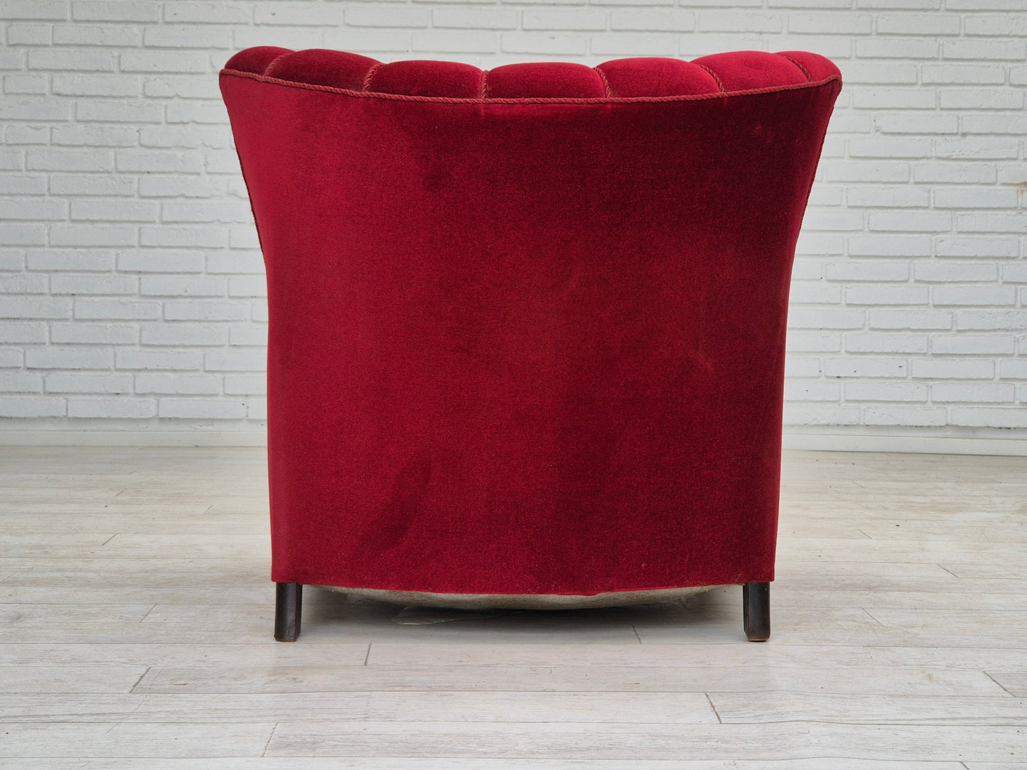 1950s, Danish armchair with footstool, furniture velour, ash wood.