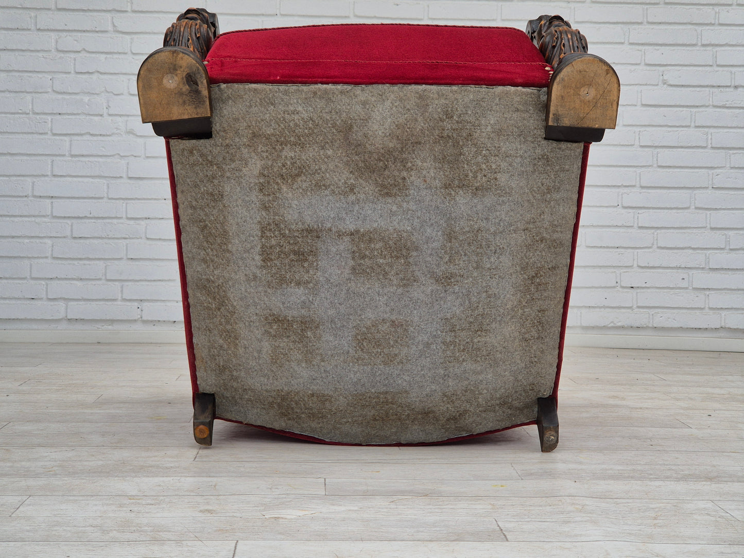 1950s, Danish armchair with footstool, furniture velour, ash wood.