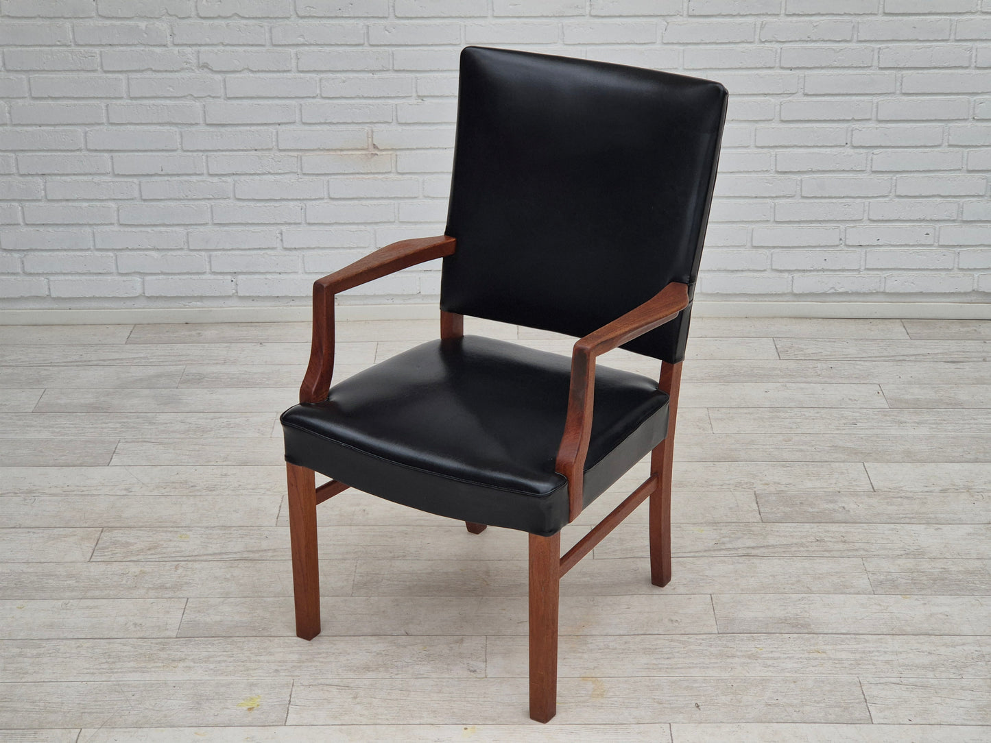 1960s, Danish armchair, original very good condition, teak wood, artificial leather.