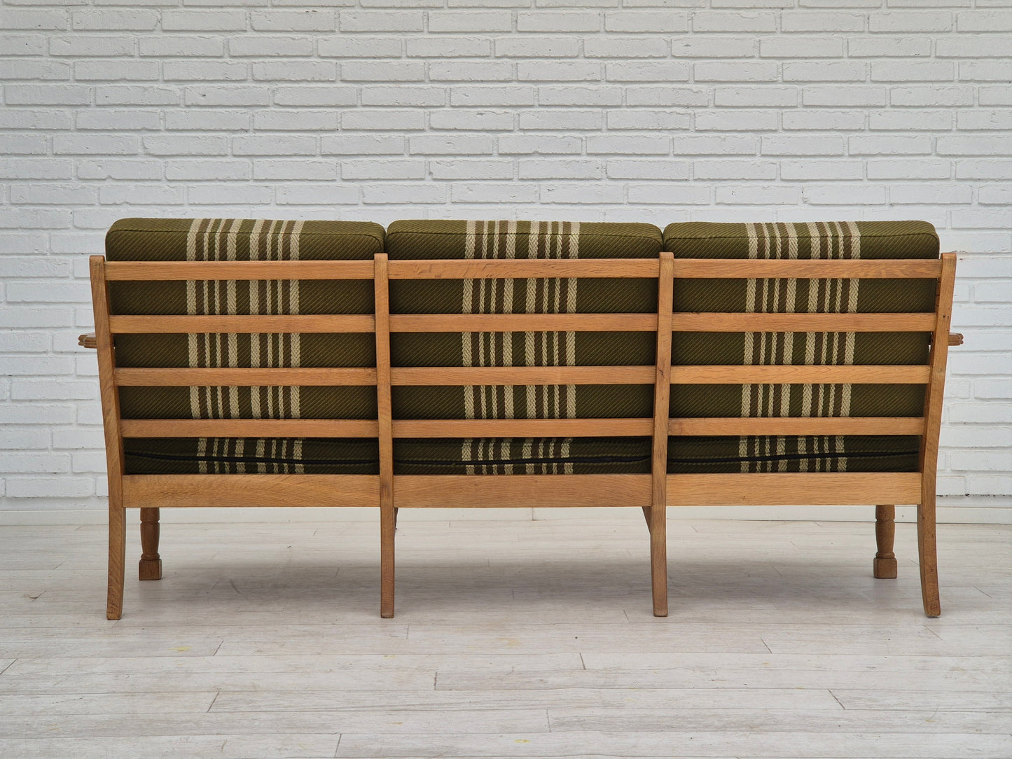 1970s, Danish 3 seater sofa, original condition, furniture wool, solid oak wood.