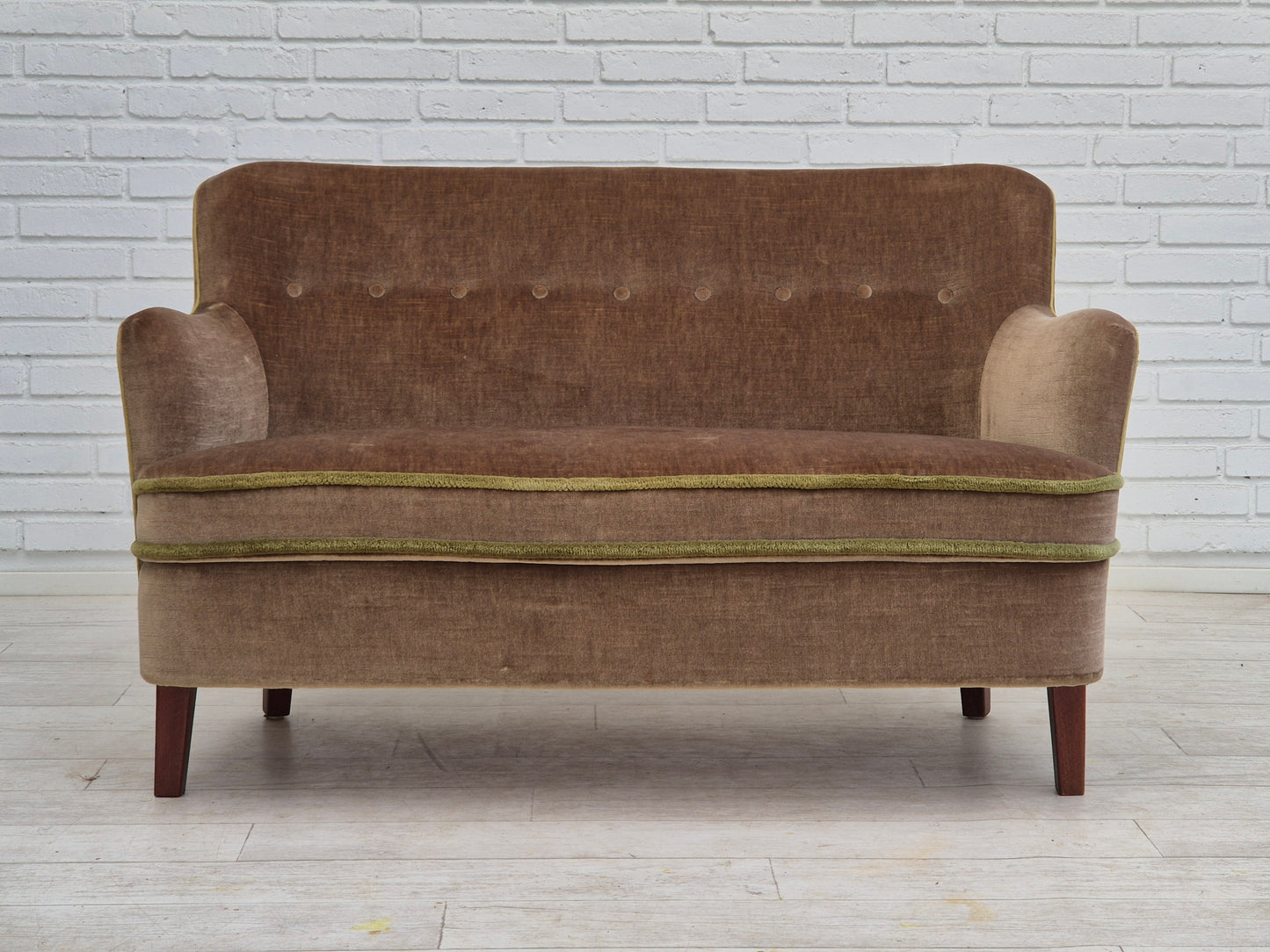 1960s, Danish 2 seater sofa, original condition, furniture velour, beech wood legs.