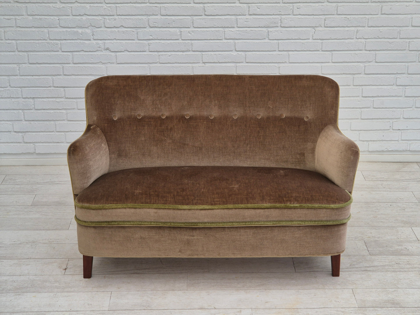 1960s, Danish 2 seater sofa, original condition, furniture velour, beech wood legs.