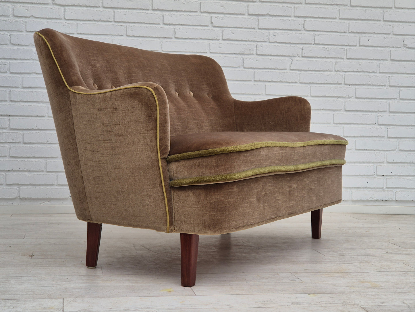 1960s, Danish 2 seater sofa, original condition, furniture velour, beech wood legs.