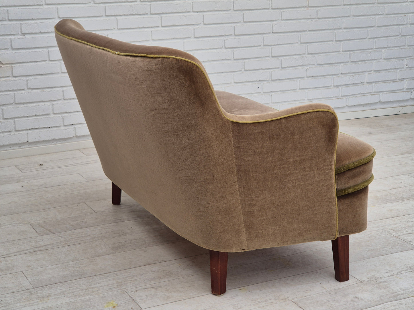 1960s, Danish 2 seater sofa, original condition, furniture velour, beech wood legs.