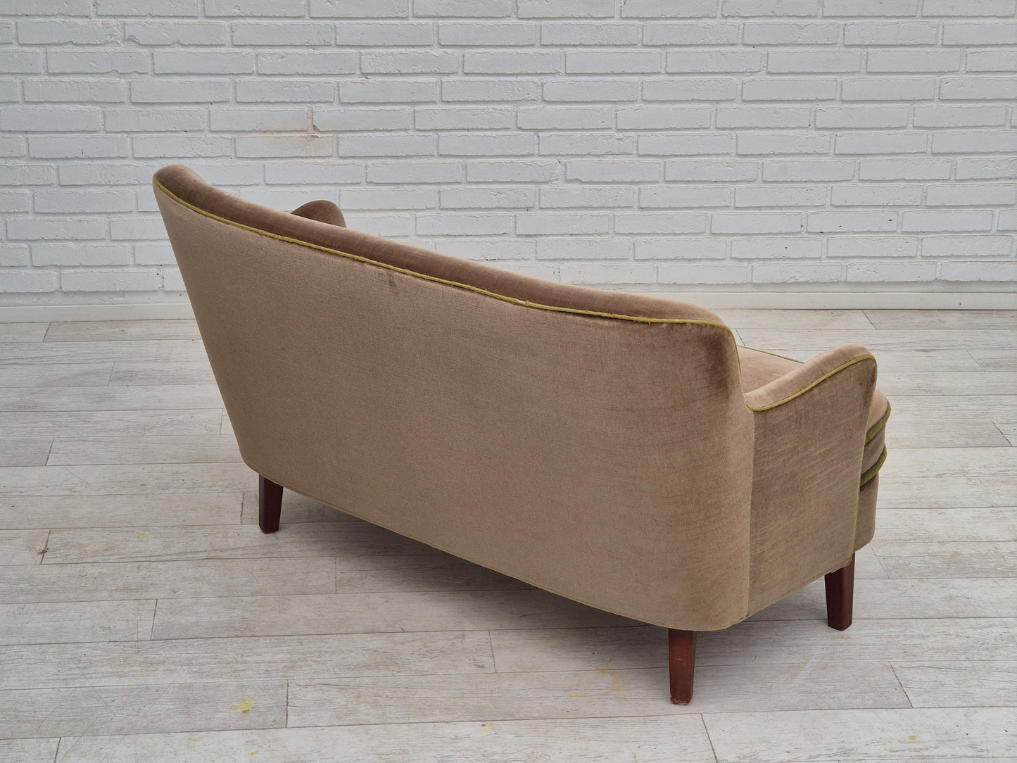 1960s, Danish 2 seater sofa, original condition, furniture velour, beech wood legs.